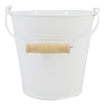 Zink Eimer MAUREA mit Buchenholz Henkel, weiß, 19cm, Ø20cm