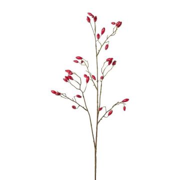 Künstlicher Heckenrosen Zweig ZORLEN mit Hagebutten, rot, 90cm