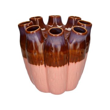 Keramikvase WIKTORIA mit 8 Öffnungen, lila-braun-rosa, 24cm, Ø24cm