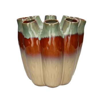 Keramikvase WIKTORIA mit 8 Öffnungen, grün-braun-taupe, 28cm, Ø29cm