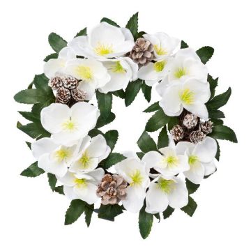 Blumenkranz Deko Christrose FOGRA, Zapfen, weiß, Ø30cm