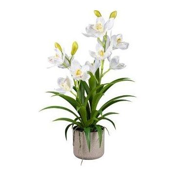 Plastikblume Cymbidium Orchidee CANFOL, Melamin-Übertopf, Wurzeln, weiß, 60cm
