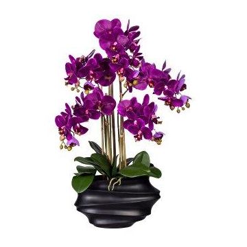 Kunst Phalaenopsis Orchidee ZALBROK, Dekovase schwarz, Wurzeln, lila, 75cm