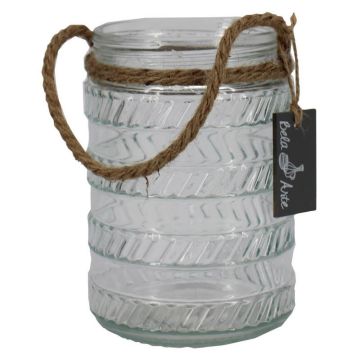 Kerzenglas PRISMY mit Seil, Muster, klar, 16,5cm, Ø11cm