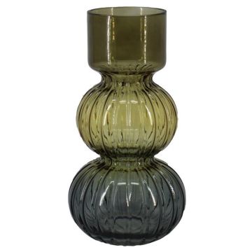 Dekovase Glas RADOVID mit Rillen, braun-cognac-blau-klar, 25cm, Ø12,7cm