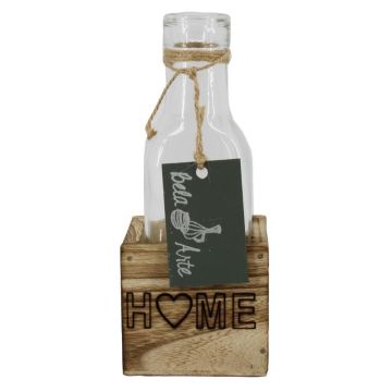 Flasche STOLLAN im Holzkistchen, Schriftzug Home, Glas, klar, 6,7x6,7x15,5cm Flasche STOLLAN im Holzkistchen, Schriftzug Home, Glas, klar, 6,7x6,7x15,5cm