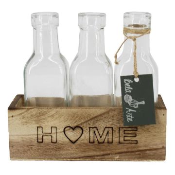 Flasche STOLLAN im Holzkistchen, Schriftzug Home, Glas, 3 Stück, klar, 17,3x6,7x15,5cm Flasche STOLLAN im Holzkistchen, Schriftzug Home, Glas, 3 Stück, klar, 17,3x6,7x15,5cm