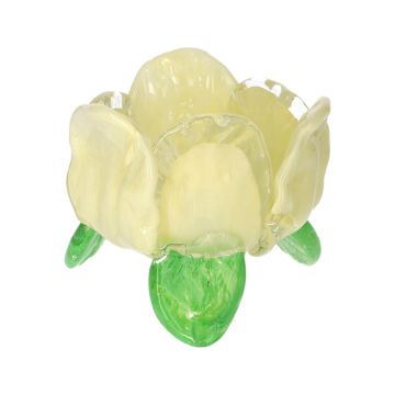Kerzenständer FLORENA in Tulpenform mit Blättern, Glas, weiß-grün, 11cm, Ø13,5cm Kerzenständer FLORENA in Tulpenform mit Blättern, Glas, weiß-grün, 11cm, Ø13,5cm