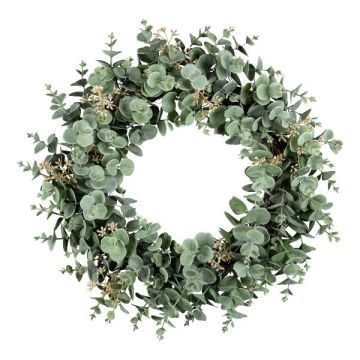 Künstlicher Kranz Eukalyptus LEMTI mit Blüten, grau-grün, Ø40cm