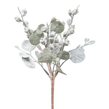 Künstliche Pflanze Eukalyptus ZORHEN, Steckstab, Früchten, gefroren, grün-grau, 28cm
