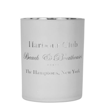 Teelicht Glas CORNEILLE mit Harbour Club Schriftzug, weiß-matt-silber-glänzend, 12,5cm, Ø10cm Teelicht Glas CORNEILLE mit Harbour Club Schriftzug, weiß-matt-silber-glänzend, 12,5cm, Ø10cm