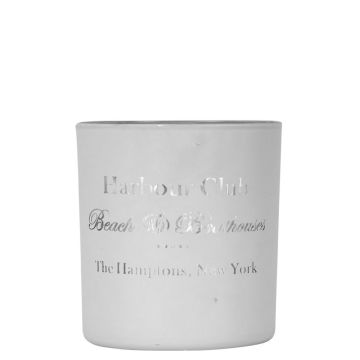Teelicht Glas CORNEILLE mit Harbour Club Schriftzug, weiß-matt-silber-glänzend, 8cm, Ø7cm Teelicht Glas CORNEILLE mit Harbour Club Schriftzug, weiß-matt-silber-glänzend, 8cm, Ø7cm