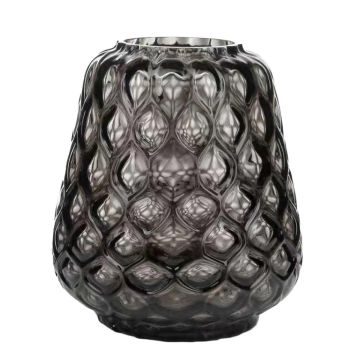 Glas Blumen Vase LEISSAN, Wabenmuster, grau, 30cm, Ø23cm
