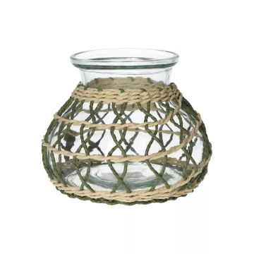 Deko Blumenvase WONDA aus Glas, mit Geflecht, grün-natur-klar, 13cm, Ø15cm
