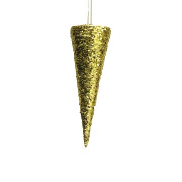 Weihnachtsschmuck Anhänger Spitztüte SHUFAN, Glitzer, gold, 20cm