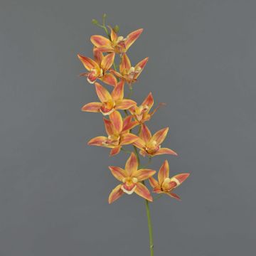Dekozweig Cymbidium Orchidee YAMEI, orange-gelb, 80cm, Ø8-9cm