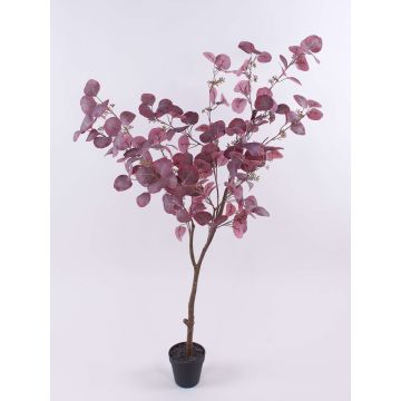 Künstlicher Eukalyptus WISCHERA, Früchte, Kunststamm, Dekotopf, burgunderrot-grau, 120cm