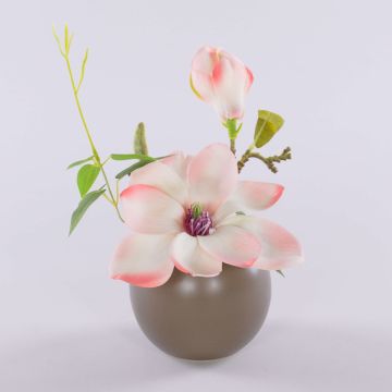 Künstliche Magnolie FEMI im beigen Keramiktopf, aprikose, 20cm, Ø17cm