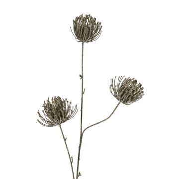 Künstlicher Zweig Nadelkissen Protea KAPO mit Glitzer, olivgrün, 85cm, Ø8cm