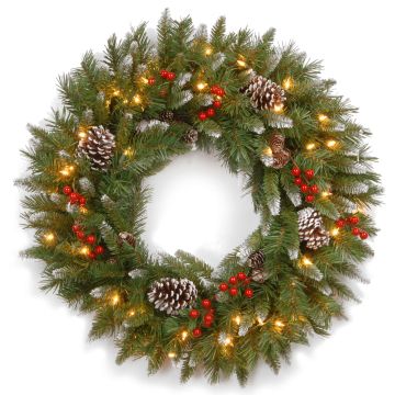 Kunst Tannenkranz MARLIES, beschneit, mit Früchten, LEDs, Ø60cm