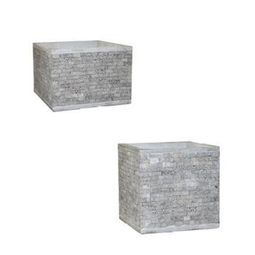 Quadratischer Pflanztopf NALIKO aus Kunststoff, 12 Stück, Ziegeloptik, outdoor, grau, 45x45x44cm, 45x45x58cm