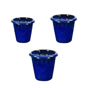 Blumentopf ELVORN aus Terrakotta, 15 Stück, glasiert, Farbverlauf, outdoor, blau, 38x41cm, 44x47cm, 52x55cm
