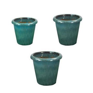 Blumentopf ELVORN aus Terrakotta, 15 Stück, glasiert, Farbverlauf, outdoor, hellblau, 38x41cm, 44x47cm, 52x55cm