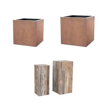 Mix Palette Holzpodest/Cortenstahl Pflanztopf KIRYON-KELRON, 16 Stück, outdoor, braun/rostbraun, 80-90cm/30-40cm Mix Palette Holzpodest/Cortenstahl Pflanztopf KIRYON-KELRON, 16 Stück, outdoor, braun/rostbraun, 80-90cm/30-40cm