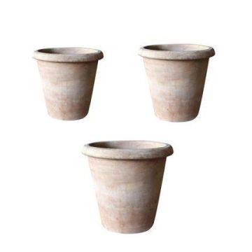 Blumentopf ELVORN aus Terrakotta, 15 Stück, patiniert, outdoor, braun, 40x42cm, 47x49cm, 55x58cm