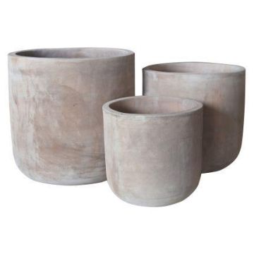 Terrakotta Pflanztopf DIMIELLA, 3 Stück, patiniert, outdoor, braun, 30x31cm, 36x37cm, 44x46cm