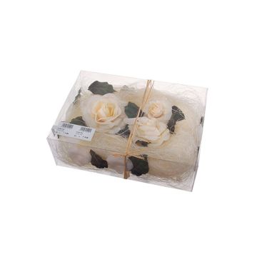 Blüten Deko ZUMA mit Rosen, Blättern, Perlen, Sisal, creme, 5cm