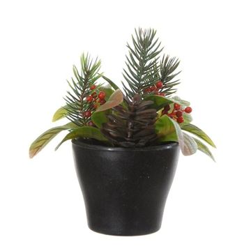 Künstliches Gesteck Tanne, Wollziest, Scheinbeere ZINA, Dekotopf, grün-rot, 13cm, Ø11cm Künstliches Gesteck Tanne, Wollziest, Scheinbeere ZINA, Dekotopf, grün-rot, 13cm, Ø11cm