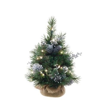 Kunst Christbaum CEDO, Jutesack, Zapfen, Beeren, LEDs, grün-silber, 45cm