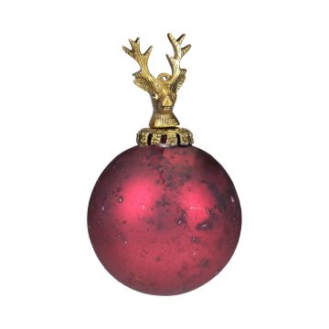 Christbaumkugel NUMI aus Glas, Hirsch, antikrot, Ø10cm