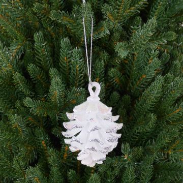 Baumschmuck Tannenzapfen CATHARINA, Acryl, Hänger, Glitzer, weiß-silber, 9cm, Ø7cm Baumschmuck Tannenzapfen CATHARINA, Acryl, Hänger, Glitzer, weiß-silber, 9cm, Ø7cm