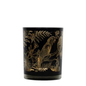Teelicht Kerzenglas CHINATSU mit Papagei Motiv, schwarz-matt-gold-glänzend, 10cm, Ø8cm Teelicht Kerzenglas CHINATSU mit Papagei Motiv, schwarz-matt-gold-glänzend, 10cm, Ø8cm