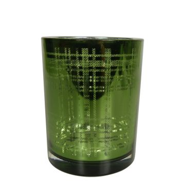 Teelicht Kerzenglas CHRISTIANO mit Karomuster, grün-matt-silber-glänzend, 12,5cm, Ø10cm