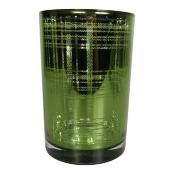 Teelicht Kerzenglas CHRISTIANO mit Karomuster, grün-matt-silber-glänzend, 18cm, Ø12cm Teelicht Kerzenglas CHRISTIANO mit Karomuster, grün-matt-silber-glänzend, 18cm, Ø12cm