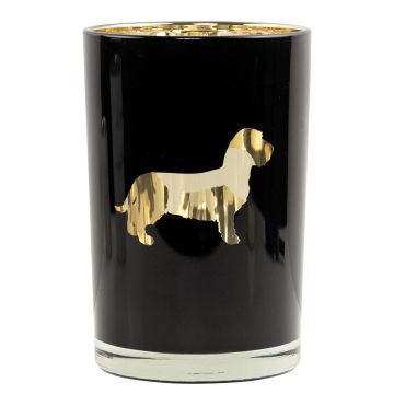 Teelicht Kerzen Glas GEORGETTE mit Dackel Motiv, schwarz-matt-gold-glänzend, 18cm, Ø12cm Teelicht Kerzen Glas GEORGETTE mit Dackel Motiv, schwarz-matt-gold-glänzend, 18cm, Ø12cm