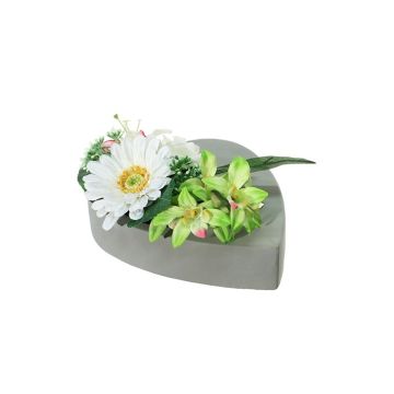 Kunstblumen Gesteck Gerbera, Orchidee, Rose, Lilie ERENE, Dekotopf, creme-grün-rosa, 12cm, Ø25cm