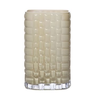 Eckige Blumen Vase MAVA aus Glas, Karomuster, beige, 12x12x20cm Eckige Blumen Vase MAVA aus Glas, Karomuster, beige, 12x12x20cm