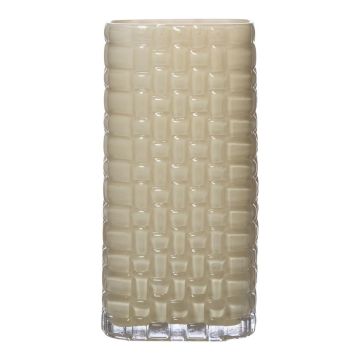 Eckige Blumen Vase MAVA aus Glas, Karomuster, beige, 12x12x25cm Eckige Blumen Vase MAVA aus Glas, Karomuster, beige, 12x12x25cm