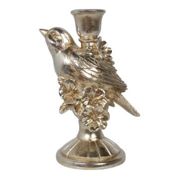 Deko Kerzenleuchter ACADIA mit Vogel, Kunstharz, silber-gold, 20cm, Ø13,6cm Deko Kerzenleuchter ACADIA mit Vogel, Kunstharz, silber-gold, 20cm, Ø13,6cm