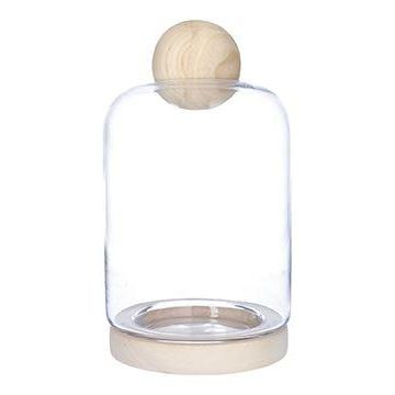 Terrarium Blumenvase BENEDICTO aus Glas, mit Holzuntersetzer, Kugel-Deckel, klar, 30cm, Ø17cm Terrarium Blumenvase BENEDICTO aus Glas, mit Holzuntersetzer, Kugel-Deckel, klar, 30cm, Ø17cm