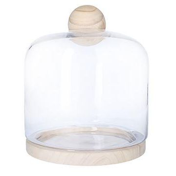 Terrarium Blumenvase BENEDICTO aus Glas, mit Holzuntersetzer, Kugel-Deckel, klar, 32cm, Ø28cm Terrarium Blumenvase BENEDICTO aus Glas, mit Holzuntersetzer, Kugel-Deckel, klar, 32cm, Ø28cm
