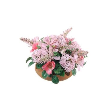 Blumengesteck künstlich Schneeball, Allium SUNY auf Platte, rosa, 17cm, Ø28cm Blumengesteck künstlich Schneeball, Allium SUNY auf Platte, rosa, 17cm, Ø28cm