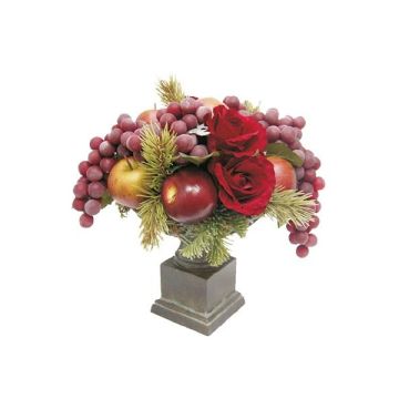 Künstliches Gesteck TOMME, Rose, Apfel, Trauben, Amphore, rot-gelb, 32cm, Ø36cm Künstliches Gesteck TOMME, Rose, Apfel, Trauben, Amphore, rot-gelb, 32cm, Ø36cm