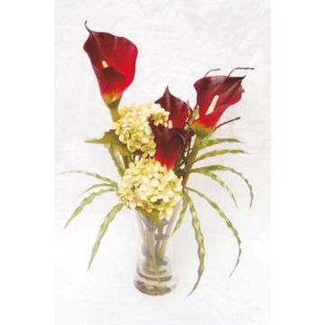 Deko Blumen Gesteck Calla, Schneeball TARIJE, Dekoglas, rot-creme, 55cm, Ø25cm Deko Blumen Gesteck Calla, Schneeball TARIJE, Dekoglas, rot-creme, 55cm, Ø25cm