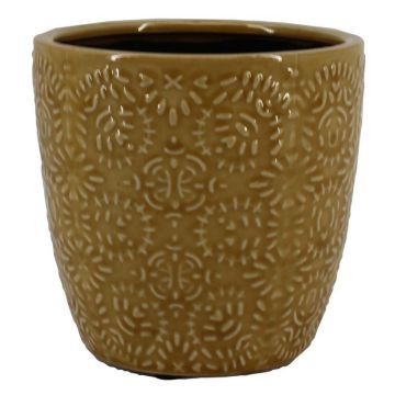 Keramik Blumentopf JAIRO mit Muster, ockergelb, 12,5cm, Ø13,2cm