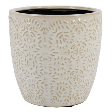 Keramik Blumentopf JAIRO mit Muster, creme, 12,5cm, Ø13,2cm